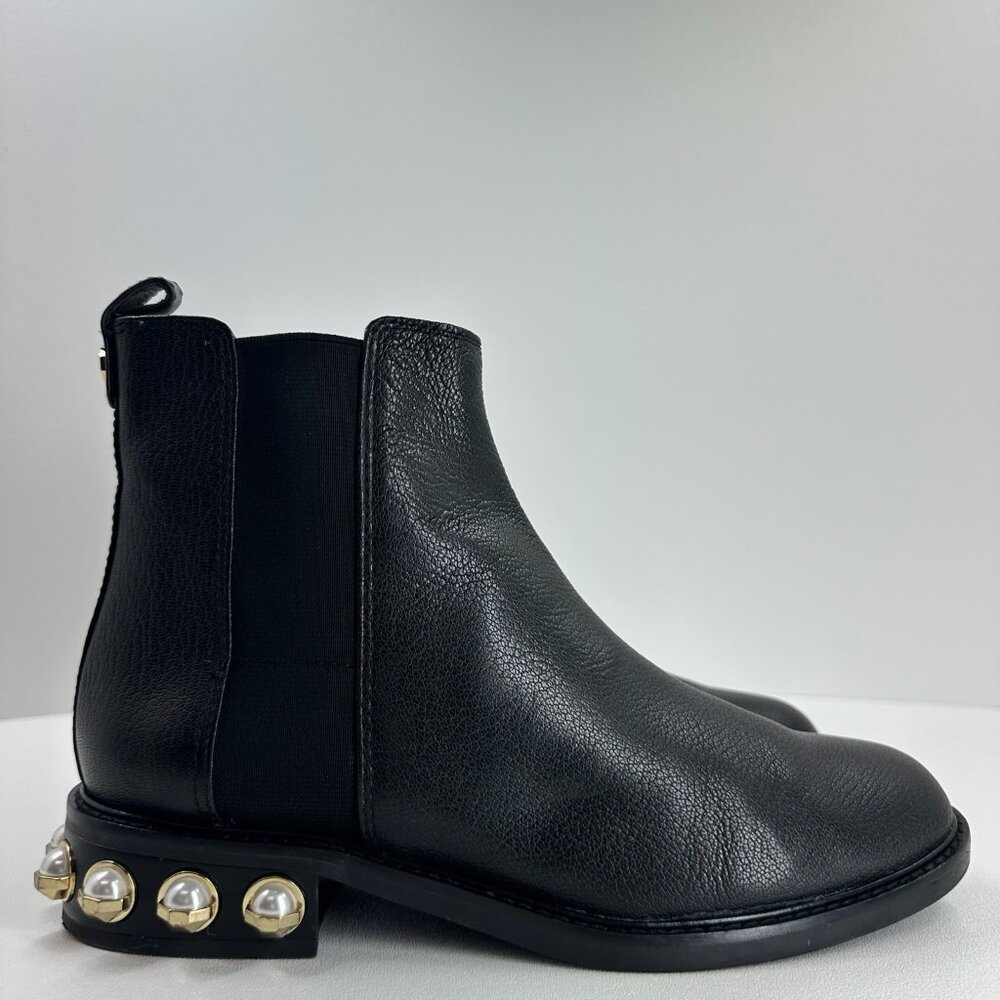 Louise et Cie Valtina Pearl Heel Chelsea Boots Women US 9M Pebbled Leather Black - Picture 3 of 13